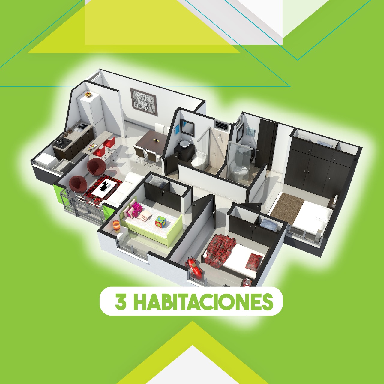 3 habitaciones